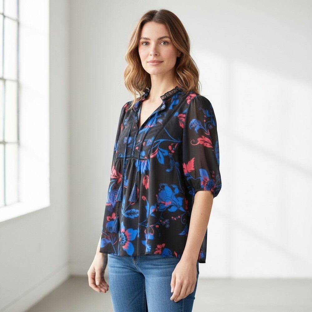 Floral Indie Sleeze Blouse Peasant Top Romantic‎ Feminine Coquette